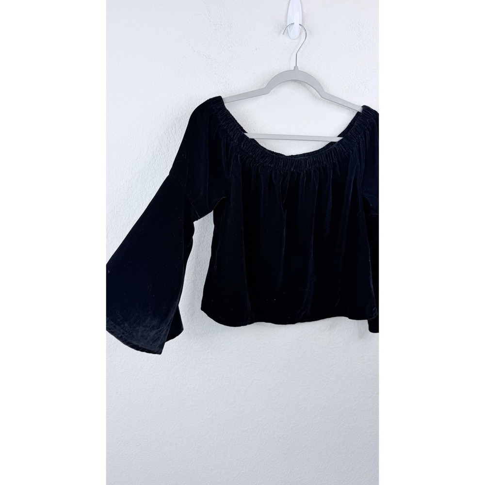 Hollister Velvet Blouse S Black Off Shoulder BellSleeve Whimsigoth Dark Romantic - Picture 3 of 8